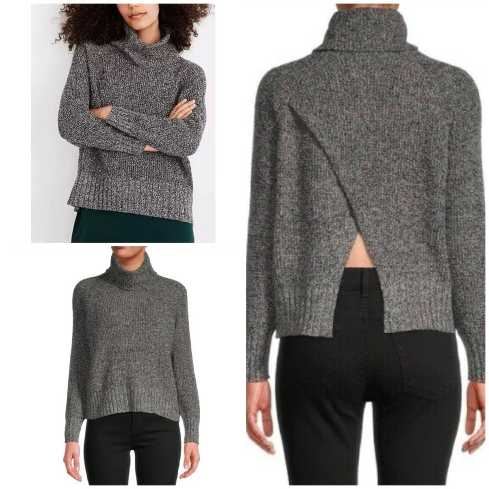 MADEWELL Eastbrook Wool-Blend Turtleneck Criss Cross Open Back Ribbed Sweater L‌